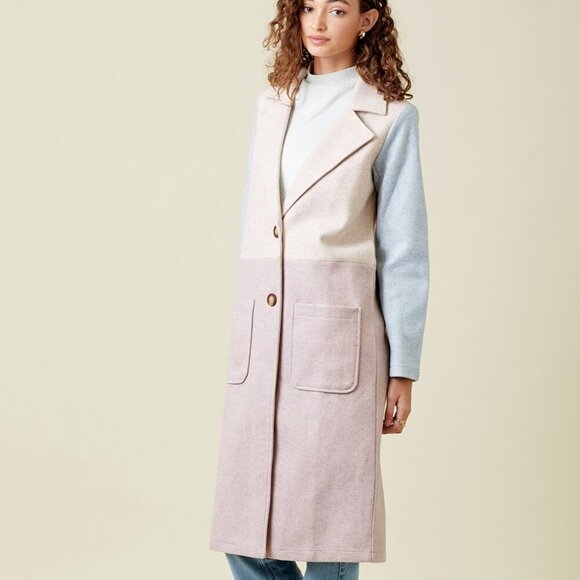 Mystree Jackets & Blazers - MYSTREE COLOR BLOCK LONG COAT